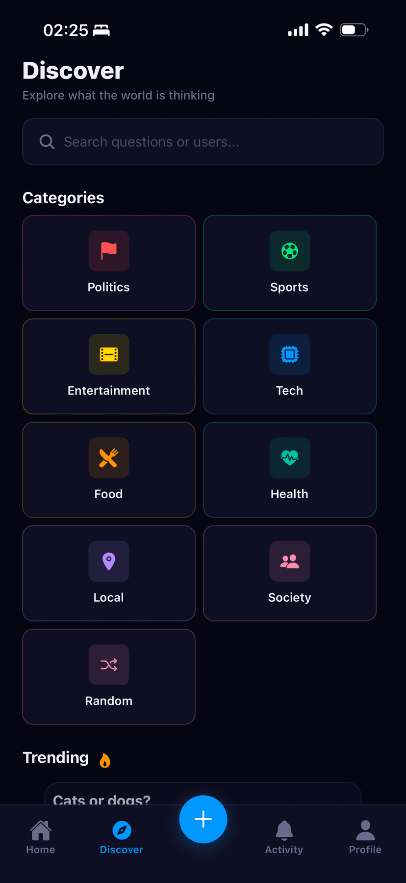 Pulsfire Discover screen